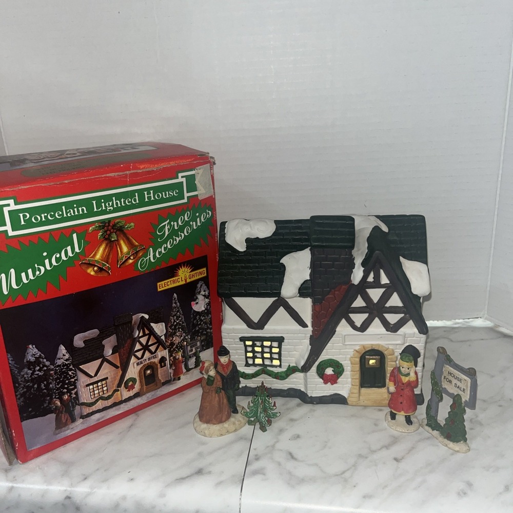 Porcelain House Realty‎ Office Vtg Lighted Christmas Holiday Decor Xmas Village